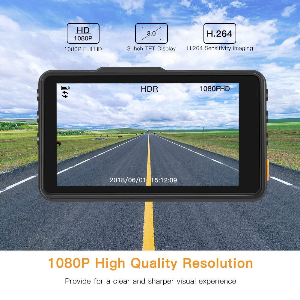 APEMAN Dash Cam 1080P FHD DVR Car Driving Recorder 3" LCD Screen 170°Wide Angle, G-Sensor, WDR, Parking Monitor, Loop Recording, Motion Detection