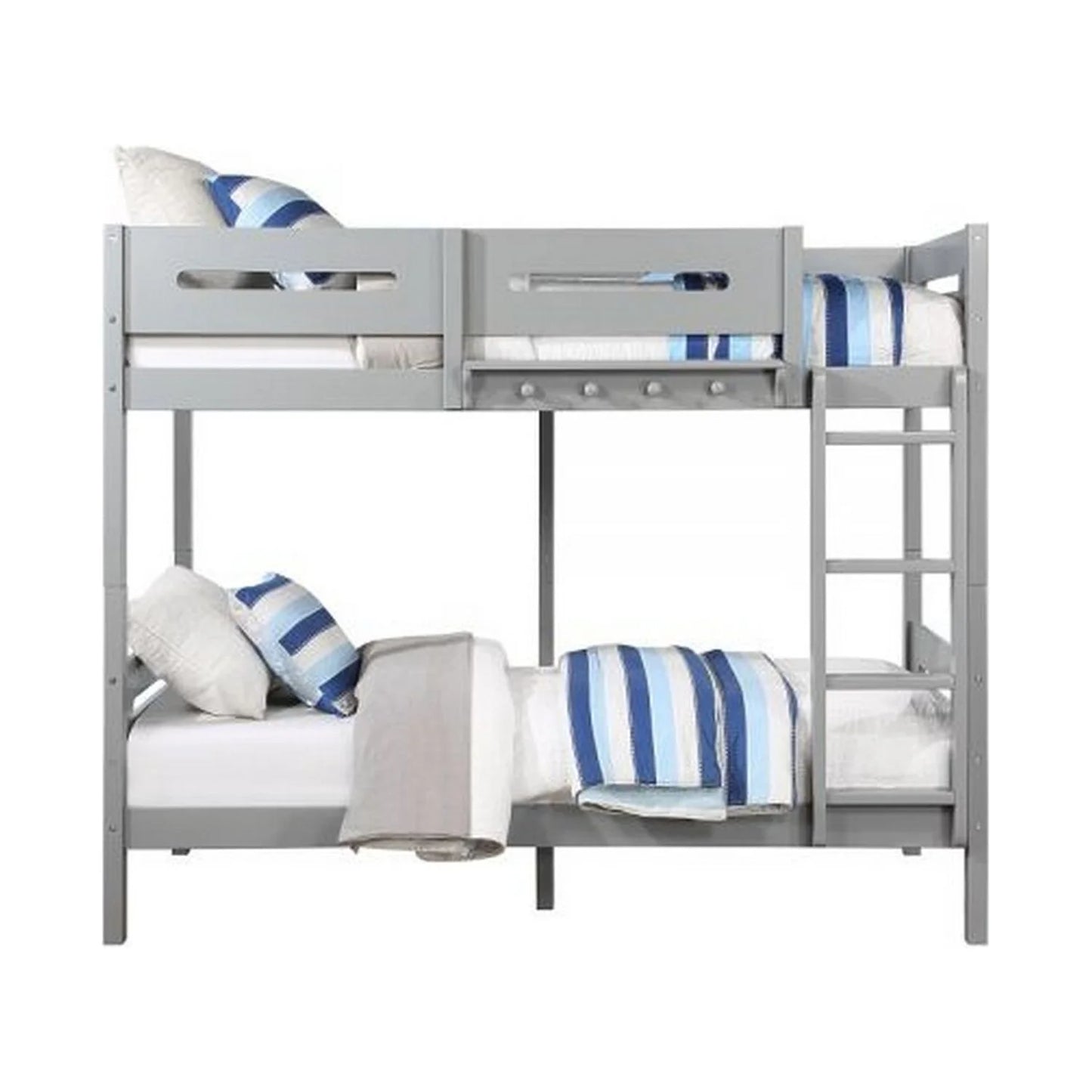 BenJara Asin Twin Bunk Bed with Front Facing Ladder, Solid Pine Wood, White Finish