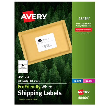 Avery EcoFriendly Shipping Labels, Permanent Adhesive, 3-1/3" x 4", 600 Labels (48464)