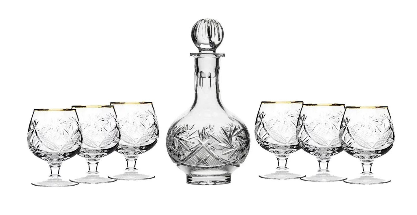 7-Piece Russian Crystal Vintage Vodka Set, 16-Oz Decanter Carafe w/ 6 Shot Sherry Liquor Shooter Glasses, Old-fashioned Glassware (5290-150G)