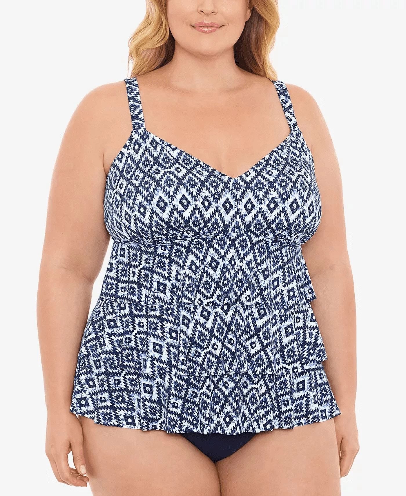 Swim Solutions Women's Triple Tier Tummy Control Fauxkini One Piece Swimsuit Blue Size 18W