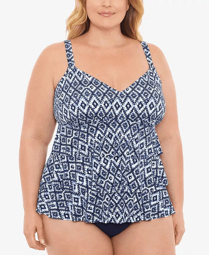 Swim Solutions Women's Triple Tier Tummy Control Fauxkini One Piece Swimsuit Blue Size 18W