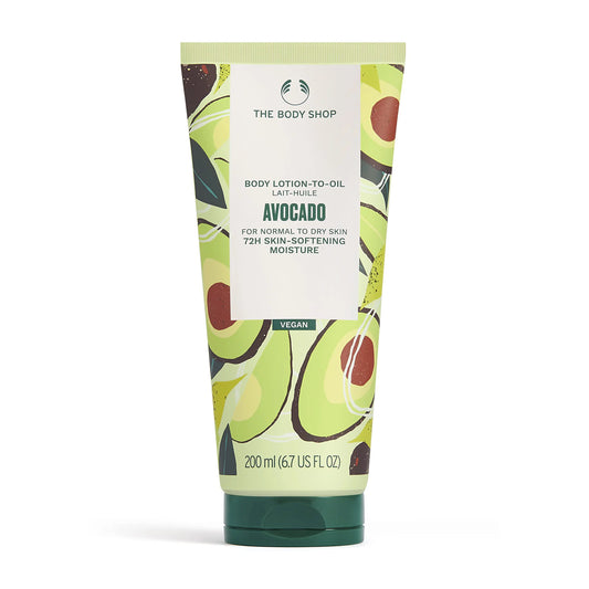 The Body Shop Avocado Lotion-To-Oil, For Dry Skin, 72Hr Moisture, Vegan, 6.7 Us Fl Oz.