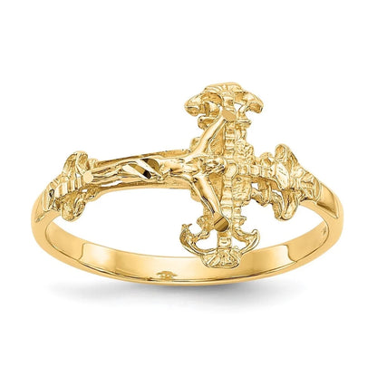 Auriga Fine Jewelry 10K Yellow Gold Diamond-cut Crucifix Cross Ring for Women Size- 6