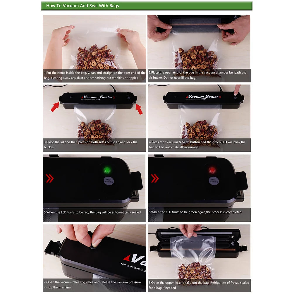 Vacuum Sealer Machine -Fitbest Household Automatic Vacuum Air Sealing System for Food Preservation with 15 Sealer Bags, Black