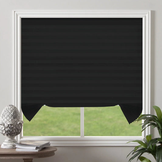 Biltek Cut-to-Size Light Filtering Pleated Fabric Shades, Cordless Fabric Window Privacy Shades - 48" W x 72" H, Black, 10-Pack