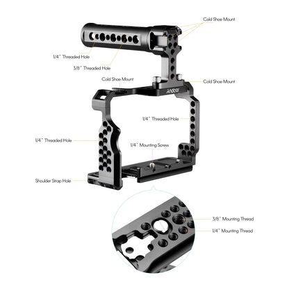 7299 Aluminum Alloy Cage Kit with Video Rig Handle Grip Replacement for Sony A7R III/ A7 II/ A7III