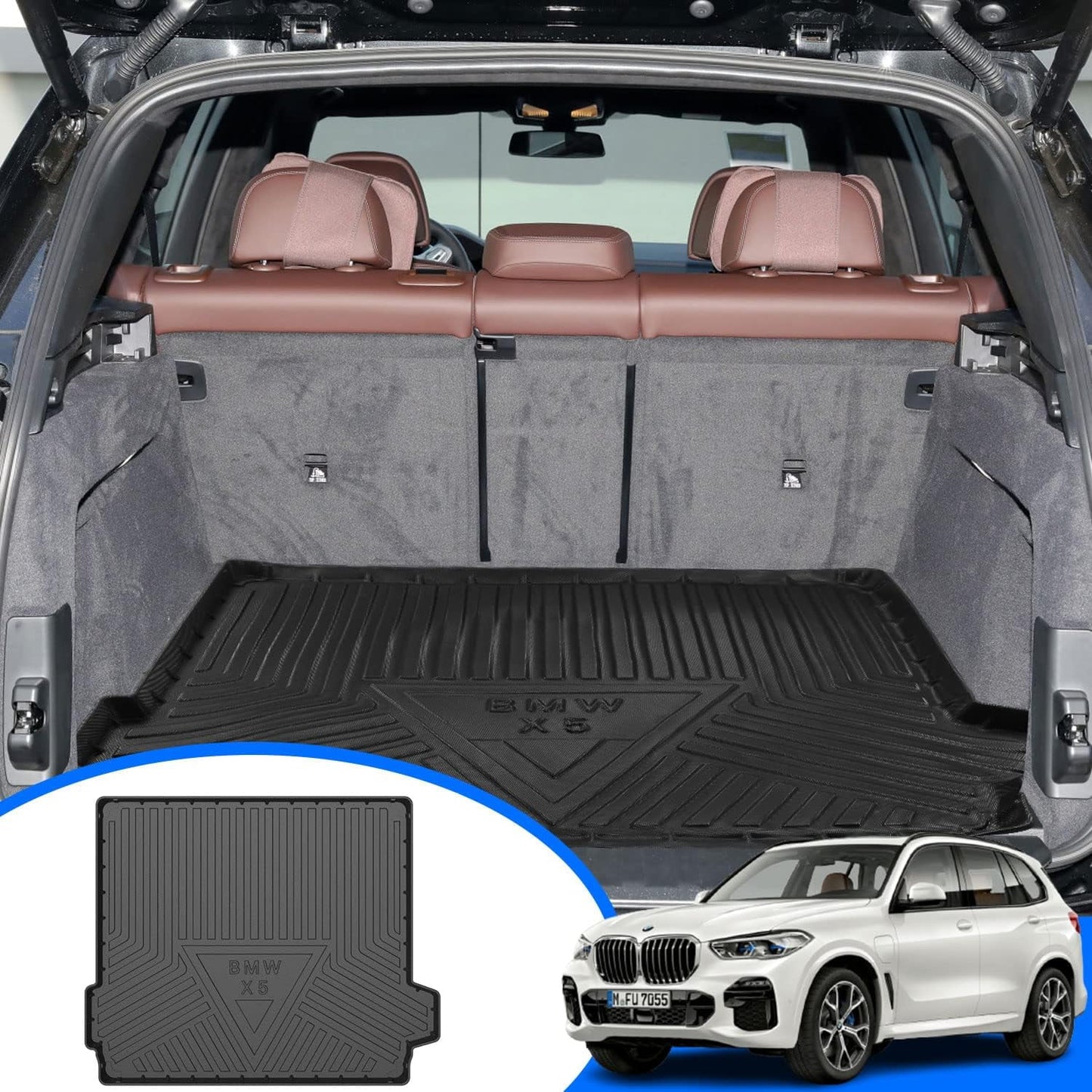 Cargo Liner fit 2019-2024 BMW X5 All Weather Rear Trunk Cover Cargo Tray Floor Mat for BMW X5 2019 2020 2021 2022 2023 2024 Accessory , Black