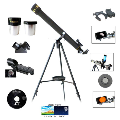 Cassini 800mm x 60mm Day/Night telescope kit with Smartphone Adapter and Solar Filter Cap