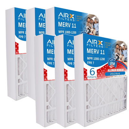 20x24x4 Air Filter MERV 11 Comparable to MPR 1000, MPR 1200 & FPR 7 Electrostatic Pleated Air Conditioner Filter 6 Pack HVAC Premium USA Made 20x24x4 Furnace Filters by AIRX FILTERS WICKED CLEAN AIR.