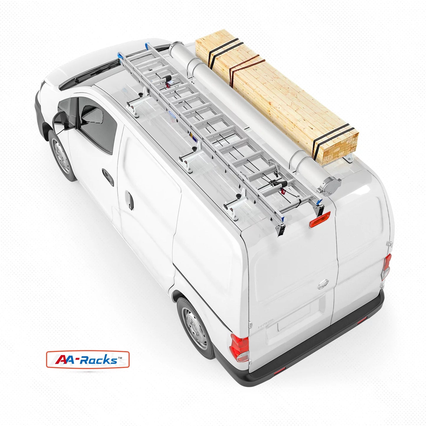 AA-Racks Model AX312 Aluminum Van Roof Rack Cross Bars Fits for 2013-On NV200/ 2014-On Transit Connect/ 2013-2017 City Express, 3 Bar 50'' - White