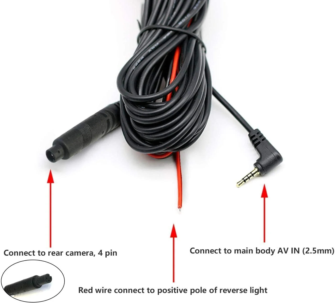 50Feet Backup Camera Extension Cord Cable for REDTIGER Dash Cam(4 pin,2.5mm)