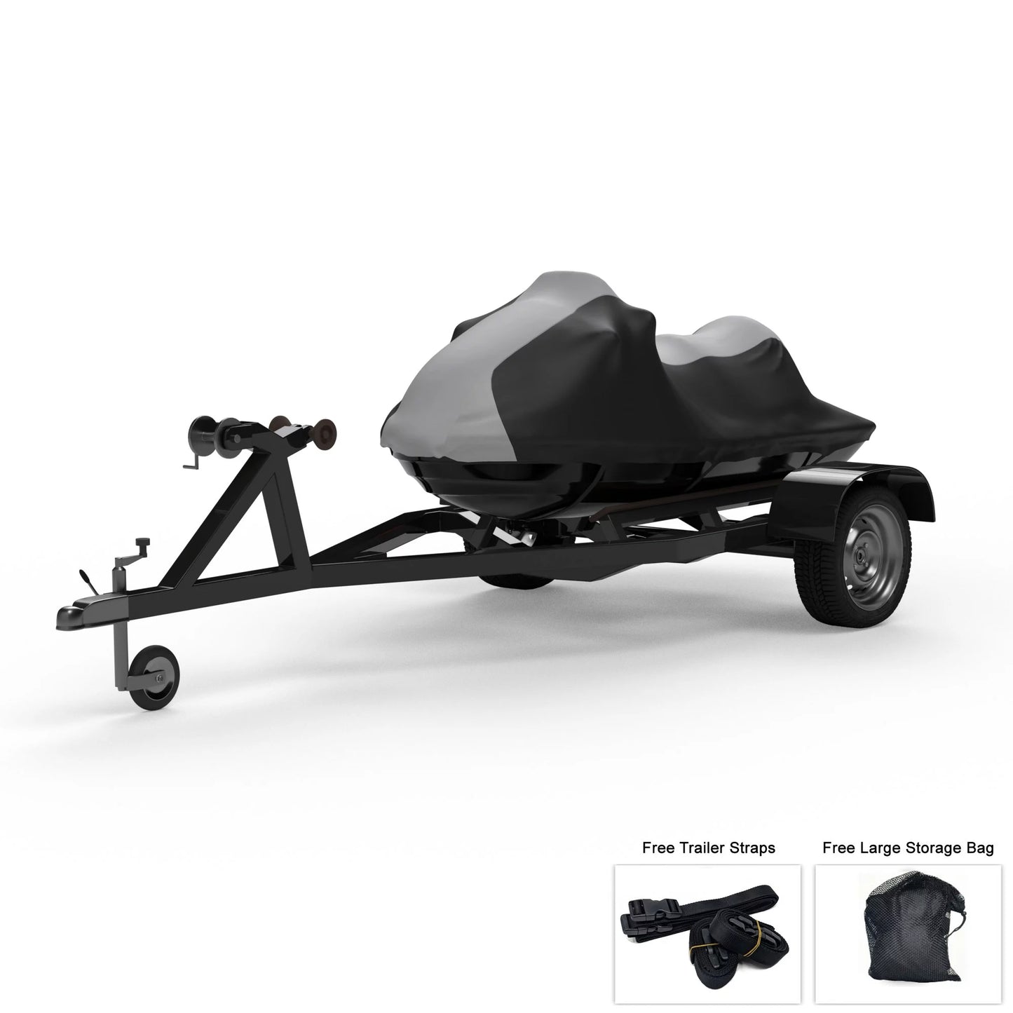 Weatherproof Jet Ski Cover For SEA DOO GTI SE 155 130 2014-2016 - GRAY / Black Color - All Weather - Trailerable - Protects from Rain, Sun, UV Rays, And More! Includes Trailer Straps And Storage Bag