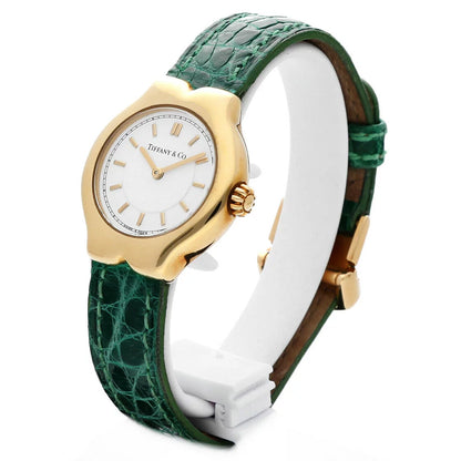 Tiffany&amp;Co Tesoro L0130 18k Yellow Gold Case White Dial Leather Ladies Watch