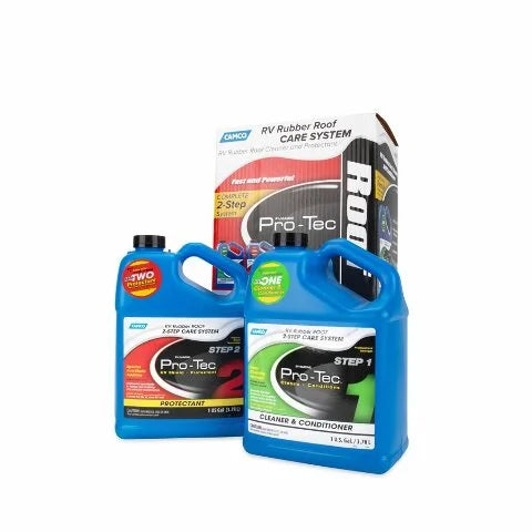 Camco Pro-Tec Camper/RV Rubber Roof Care System | Two Step Treatment Rids Dirt/Grime & Reduces Roof Chalking | Extends the Life of RV & Trailer Rubber Roofs - 2 Gallons (41453)