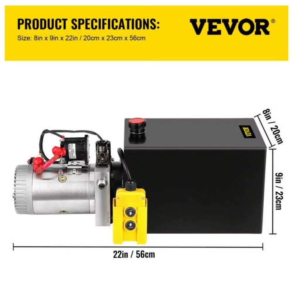 VEVOR Hydraulic Pump 13 Quart Dump Trailer Single Acting Power Unit 12V,with Control Remote 3200PSI Steel Reservoir 12 Volt Black