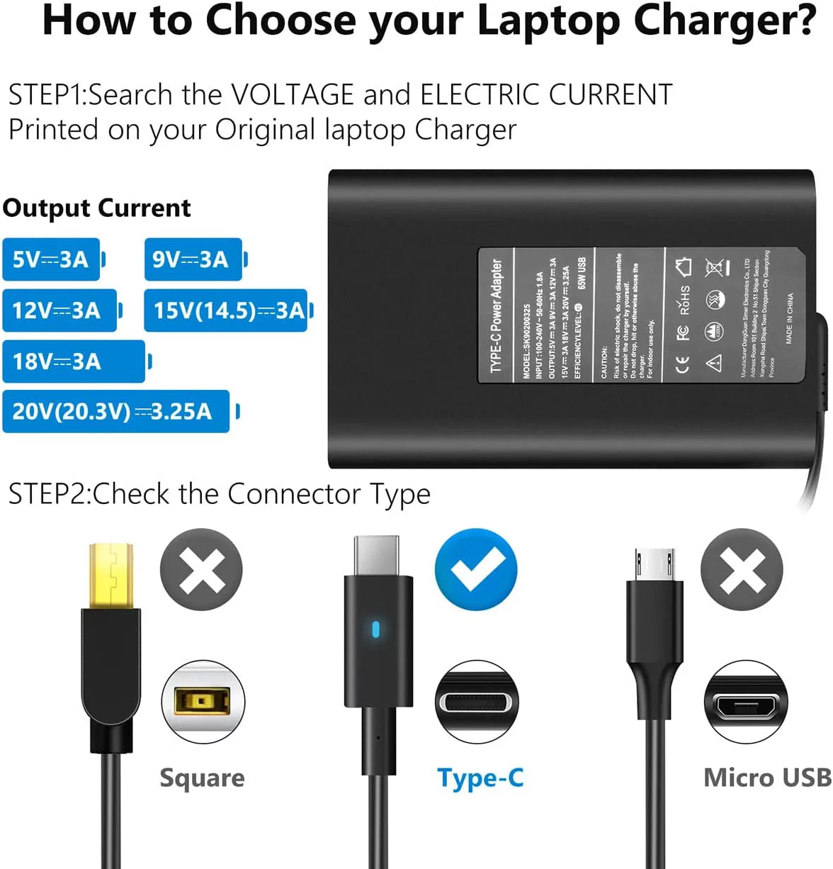 65W USB C Type C Adapter Laptop Charger for Latitude 5520 5420 5290 5285 5179 5480 5400 5310 5320 7420 7410 7370