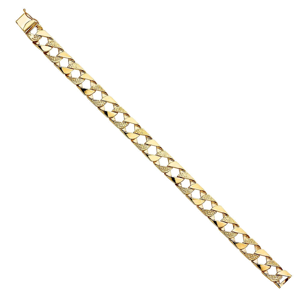 Wellingsale 14k Yellow Gold Solid Solid Polished Mens Nugget Cuban Link Bracelet - 8.5"