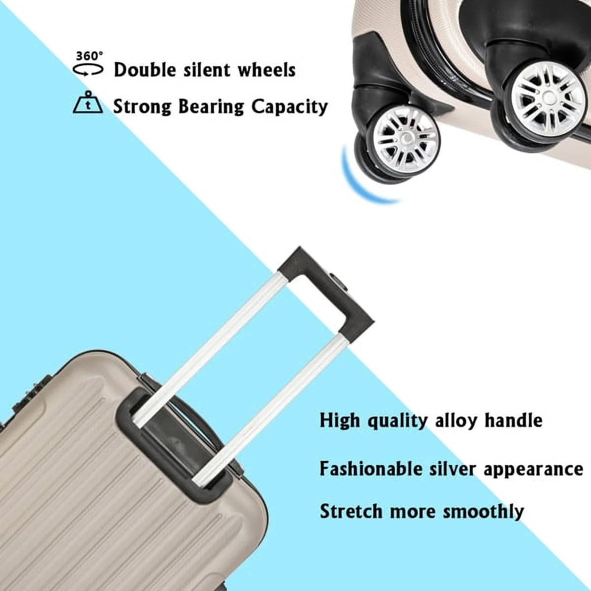 Capri Luggage Set 3 Piece Luggage Set Lock Spinner Wheels Luggage Carry on Suitcase(20/24/28), Champagne