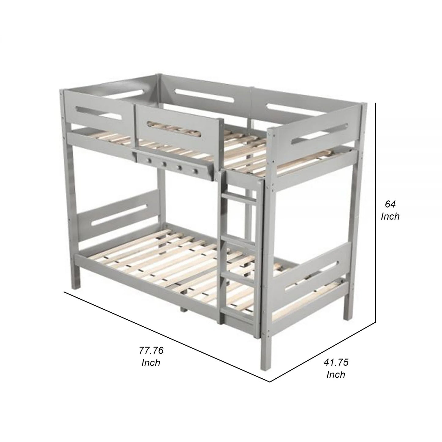 BenJara Asin Twin Bunk Bed with Front Facing Ladder, Solid Pine Wood, White Finish