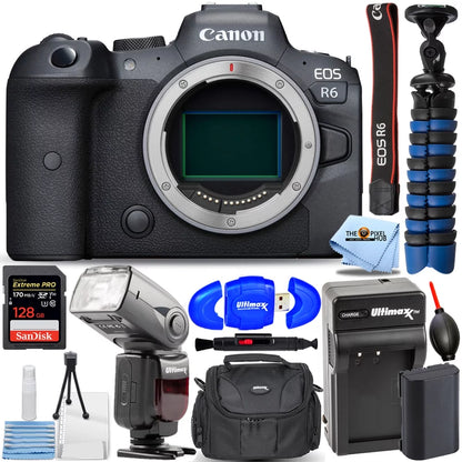 Canon EOS R6 Mirrorless Digital Camera (Body Only) + EXT BATT + 128GB Bundle