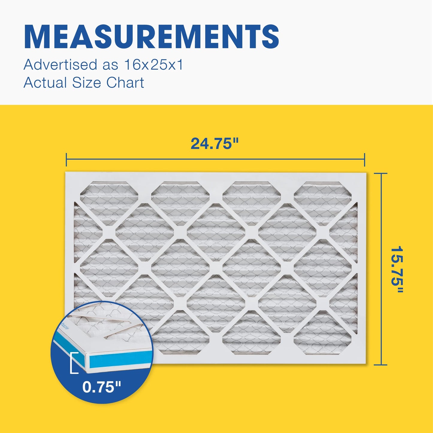 Aerostar 16x25x1 MERV 13, Pleated Air Filter, 16x25x1, Box of 4,