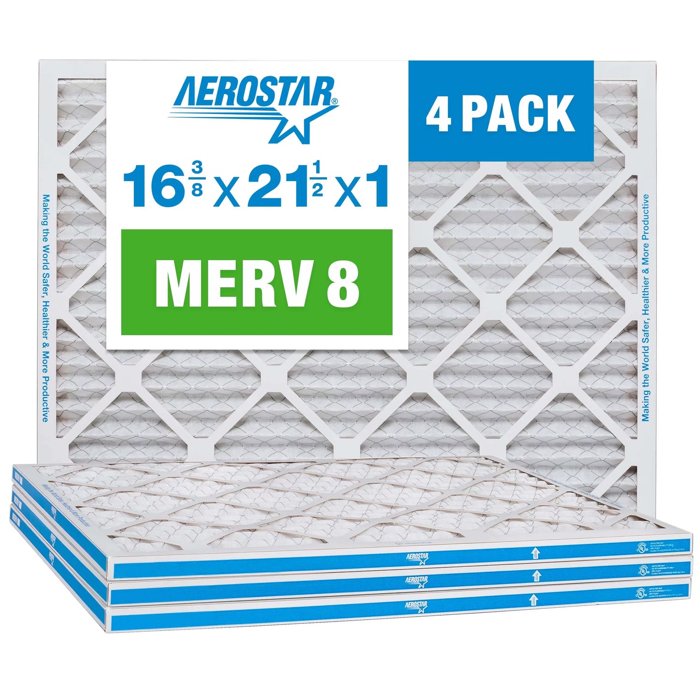 Aerostar 16 3/8 x 21 1/2 x 1 MERV 8 Pleated Air Filter, AC Furnace Air Filter, 4 Pack