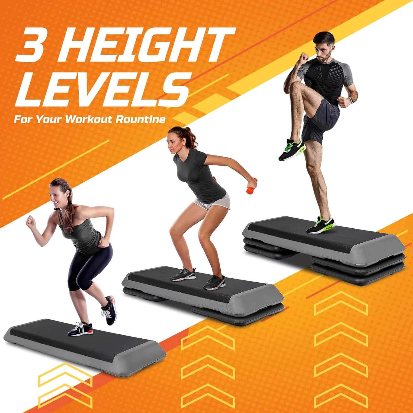 43'' Exercise Aerobic Step Platform, Adjustable Fitness Stepper with 4 Stackable Risers, Aerobics Stepper Workout Stepper for Home Gym Cardio Strength & Training