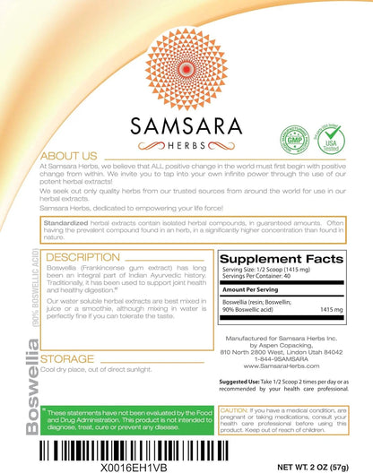 Samsara Herbs Boswellia Extract (2oz/57g) - 90% Boswellic Acid | Digestion | Respiratory Support