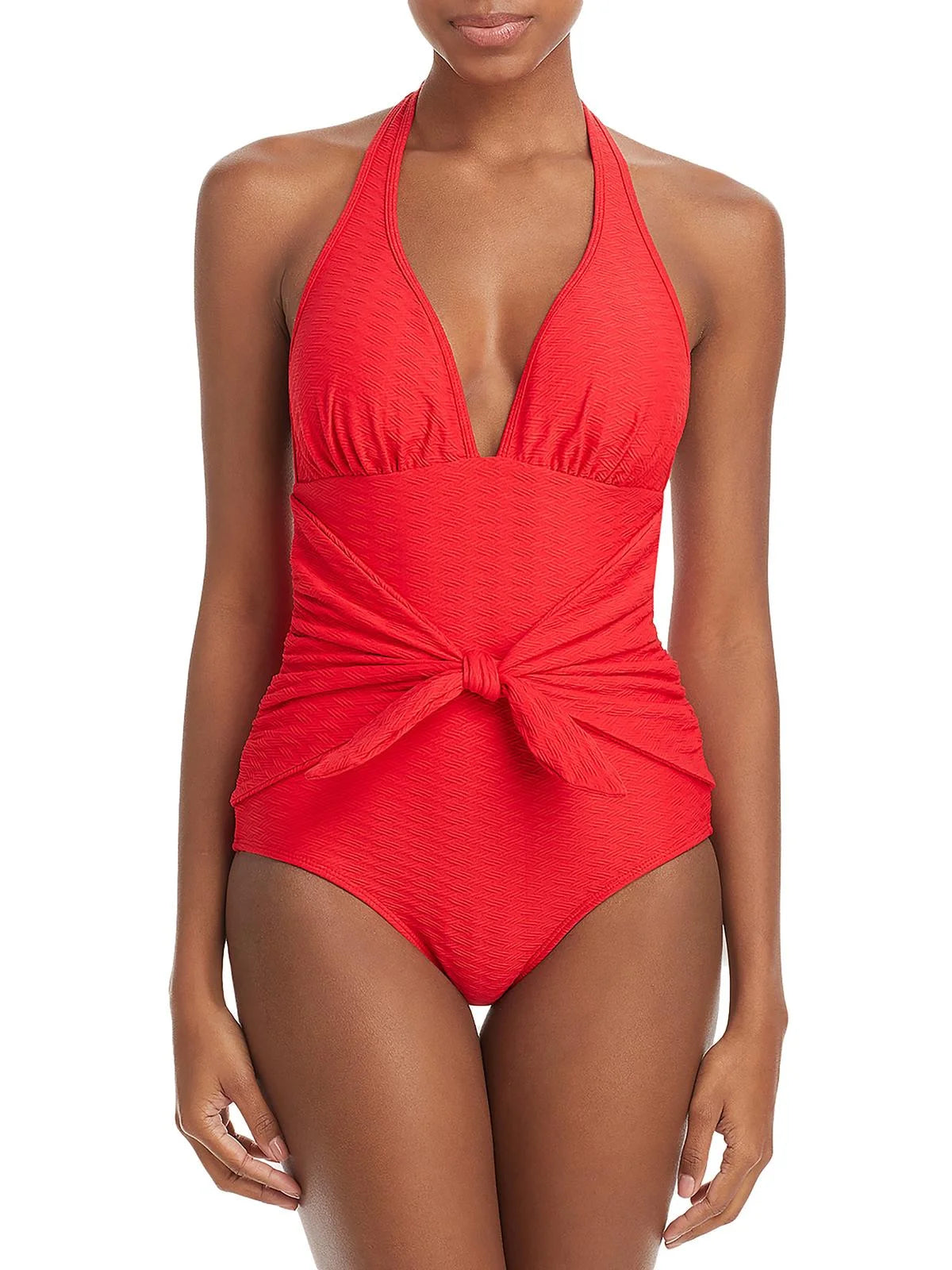 Shoshanna Womens Knot-Front Halter One-Piece Swimsuit