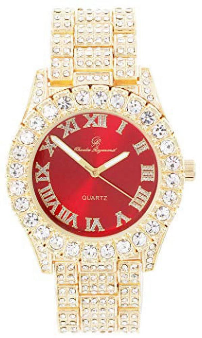 Bling'ed Out King and Queen Hip Hop Watch Set Perfect for Power Couples to Flaunt On and Off The Dance Floor - ST10325/ST10364 His&Hers (ST10327GldRed)