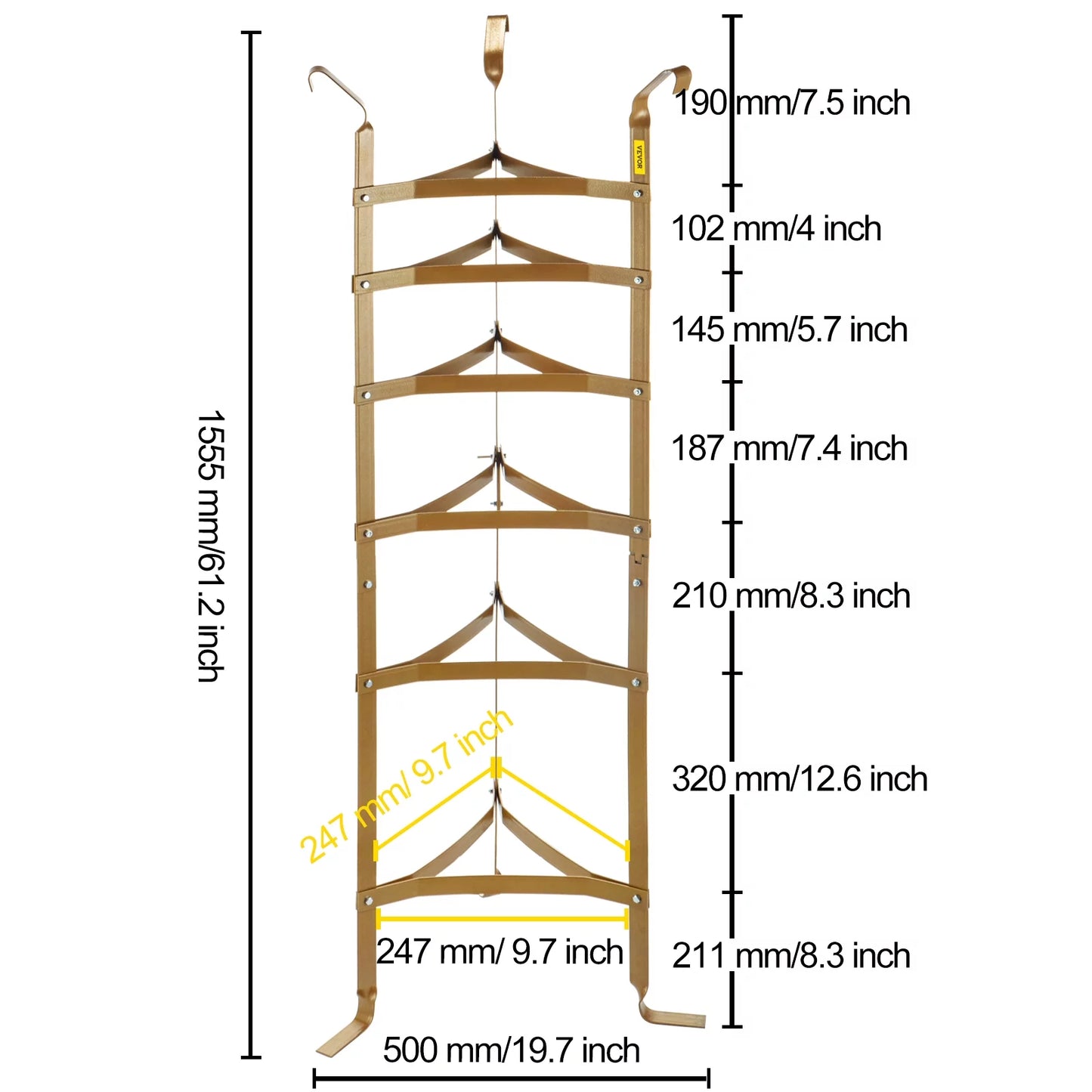 6-Tier Cookware Stand, Carbon Steel Multi-Layer Pot Rack, 61-inch Cookware Shelf, Copper Cookware Storage Tower, Unassembled Kitchen Corner Shelf Rack for Pans, Pots, Baskets Kettles Storage