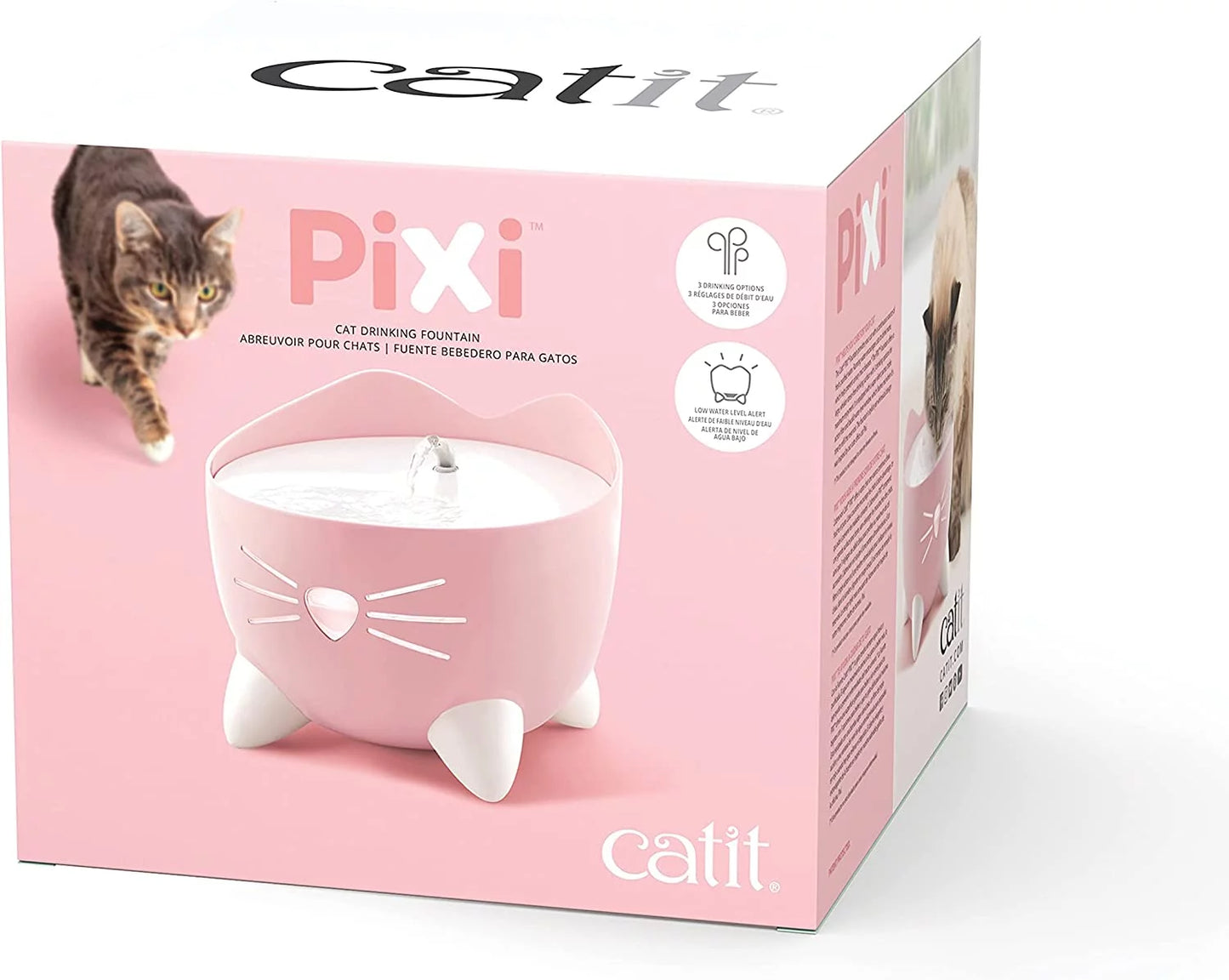 Catit PIXI Drinking Fountain Cat Water Fountain with Triple Filter and Ergonomic Drinking Options, Pink