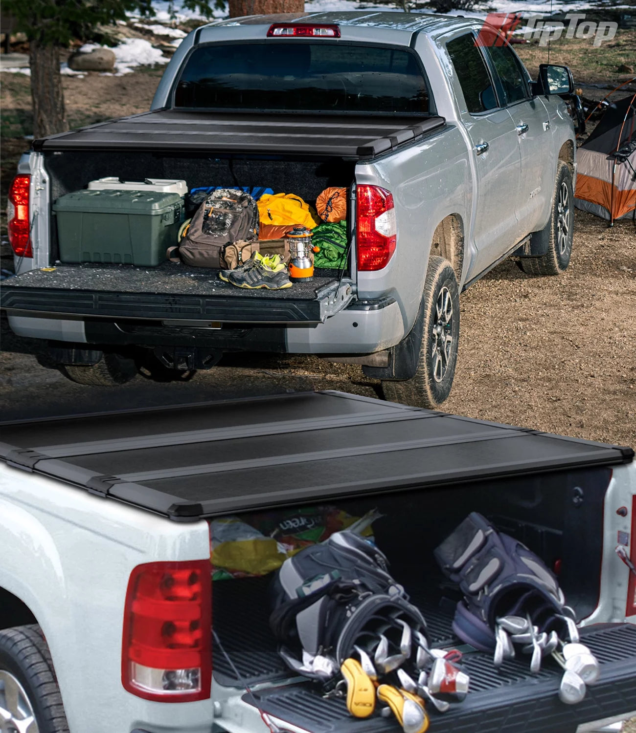 TIPTOP Tri-Fold Hard Tonneau Cover Truck Bed FRP On Top For 2009-2012 Suzuki Equator with 5ft Bed (59.5") | TPM3 |For Models With or Without The Deck Rail System|