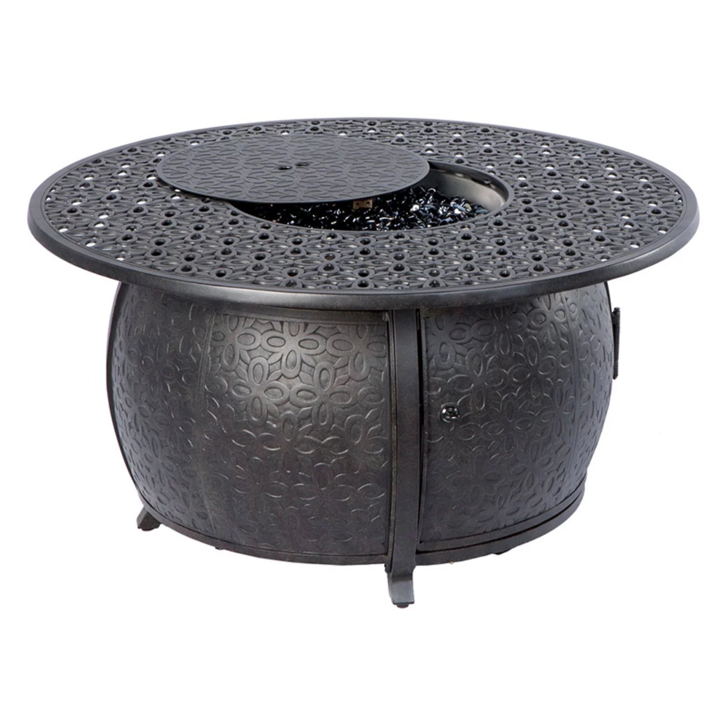 Alfresco Home Margherita 48" Round Cast Aluminum Gas Fire Pit/Chat Table with Glacier Ice Firebeads