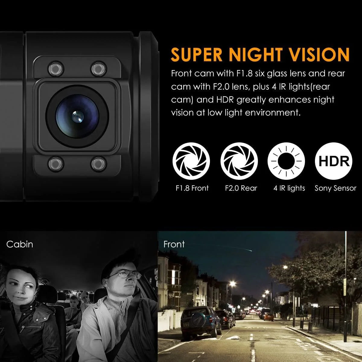 Vantrue N2 Pro Dual Front and Interior 1080P Dash Cam, Single Front Dash Camera 1440P, Uber Car Camera with Night Vision, 24hrs Parking Mode, G-Sensor, Loop Recording