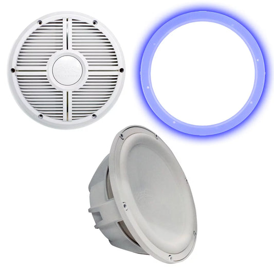 Wet Sounds Revo 12" Subwoofer, Grill, & RGB LED Ring - White Subwoofer & White Closed Face XW Grill - 2 Ohm