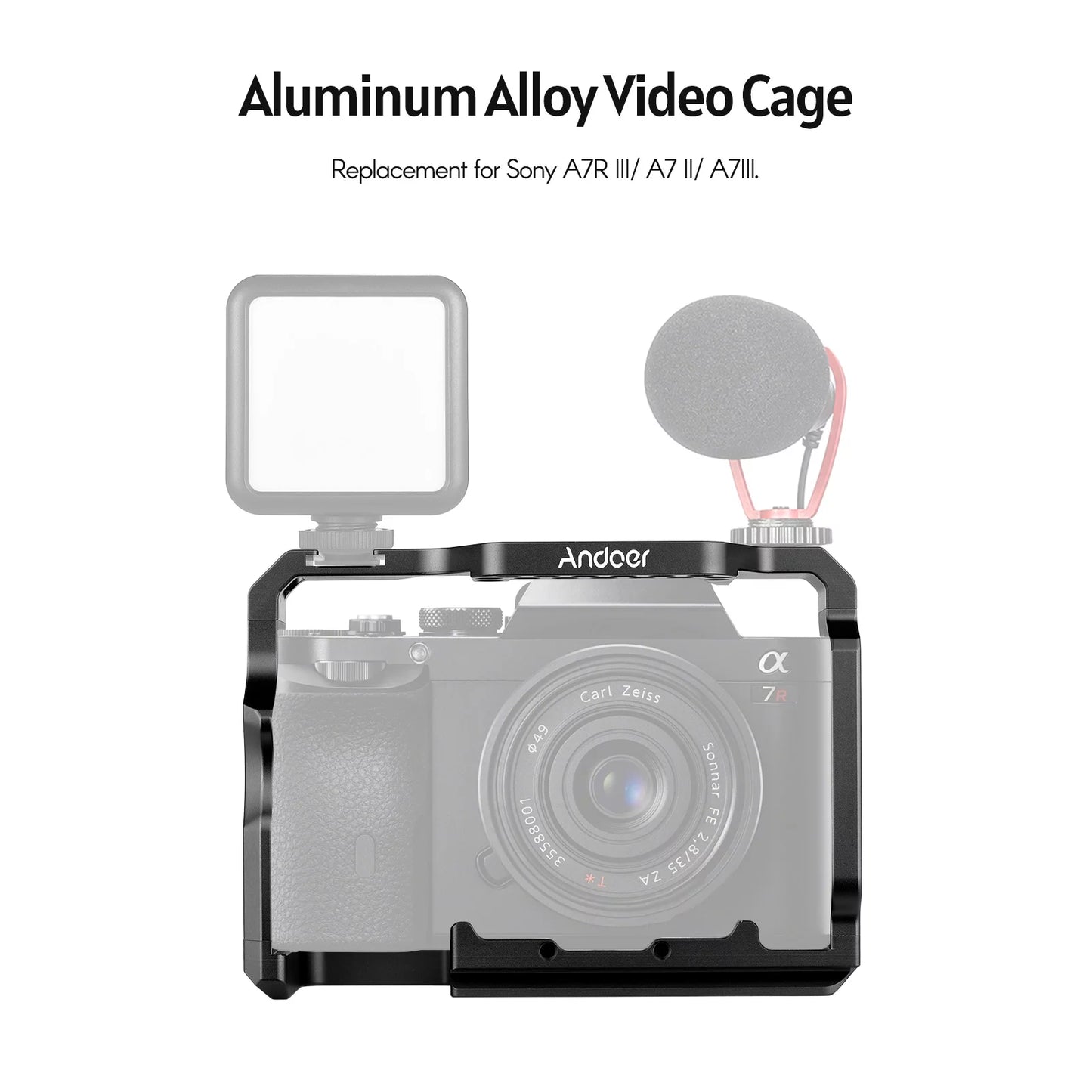 7299 Aluminum Alloy Cage Kit with Video Rig Handle Grip Replacement for Sony A7R III/ A7 II/ A7III