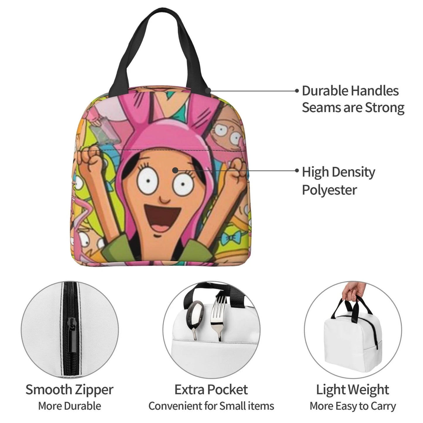 Bob's Burgers Louise Cartoon Portable Lunch Bag For Adult And Kids Reusable Lunch Box Insulated Thermal Cooler Bento Bag For School Picnic Office