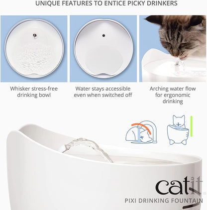 Catit PIXI Drinking Fountain Cat Water Fountain with Triple Filter and Ergonomic Drinking Options, Pink