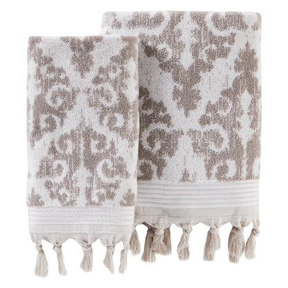 SKL Home Mirage Fringe Hand Towel (2-Pack), Taupe, 16" x 26"