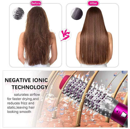 5-in-1 Electric Hair Dryer Brush - Negative Ionic Hair Styler with Detachable Brush Heads - Blow Dryer Brush for Straightening and Automatic Curling Styling, Color: PinkGold