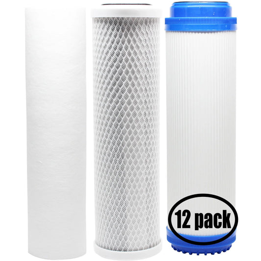 12-Pack Replacement for Filter Kit for PurePro FS401-DI RO System - Includes Carbon Block Filter, PP Sediment Filter & GAC Filter - Denali Pure Brand