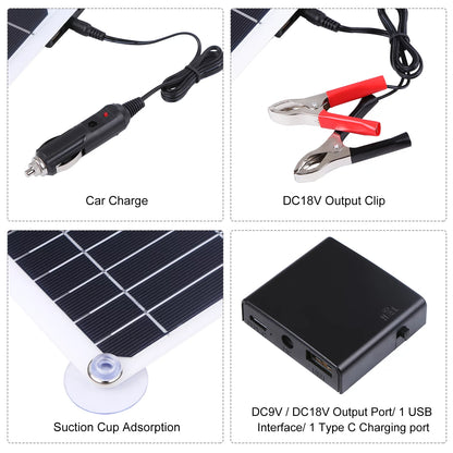 Walmeck Solar Panel Kit,C 9v/18v Solar With Usb/type C Usb/type C Car Set With Usb/type Kit Set With Solar Ip65 Water Huiop Solar 30a L-ed Display Car 10/20/30/40/50a Solar Water Resistance Car Dabey