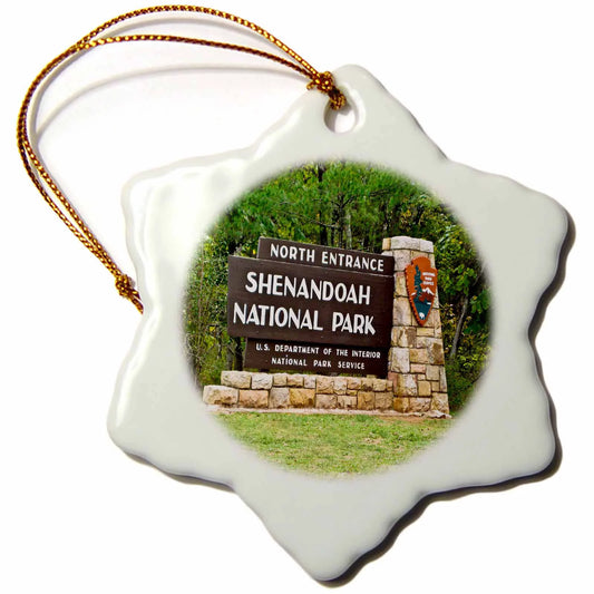 3dRose Shenandoah National Park Multi-color Porcelain Holiday Decorative Accent Snowflake Ornament, 3"