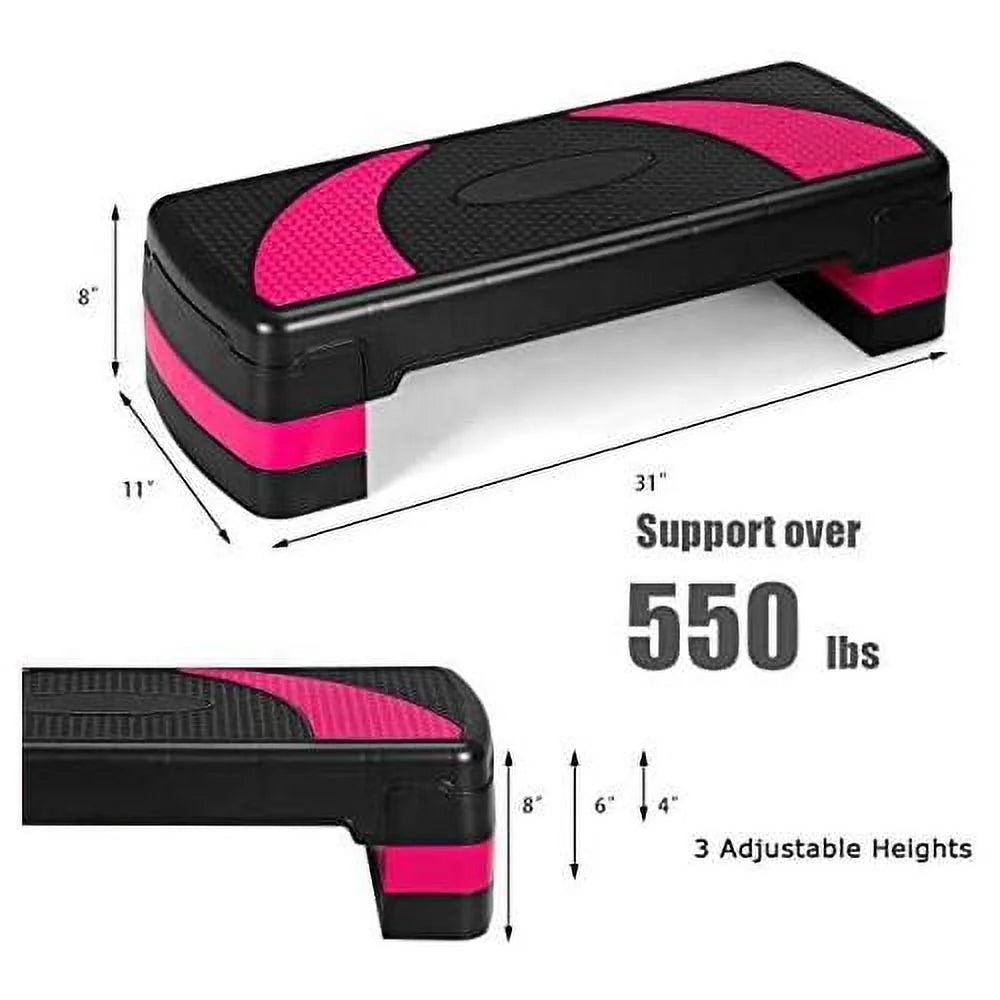 Adjustable Aerobic Stepper, 3-Level Height Workout Platforms With Non-Slip Pads, Shock-Absorb & Anti-Slip Surface, 31” Exercise Step Platform With Detachable Risers