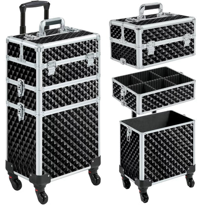 Topeakmart 3-in-1 Rolling Makeup Case Cosmetic Trolley with Large Storage, Black