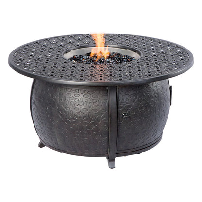 Alfresco Home Margherita 48" Round Cast Aluminum Gas Fire Pit/Chat Table with Glacier Ice Firebeads