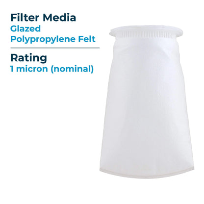 SpiroPure SP-BP-410-1 1 Micron #3 (10”) Glazed Polypropylene Felt Liquid Bag Filter BP-410-1 155383-03 (Case of 40)