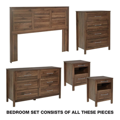 Stonebrook Deluxe Queen/Full 5 Piece Bedroom Set in Wood Classic Walnut Finish